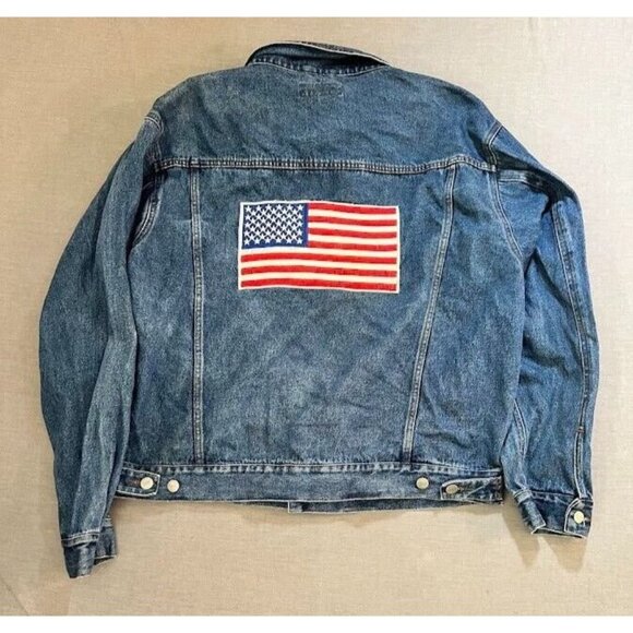 Eagles Ridge American Flag Jacket Adult XL Blue Demin Button Long Sleeve Mens - Picture 8 of 12